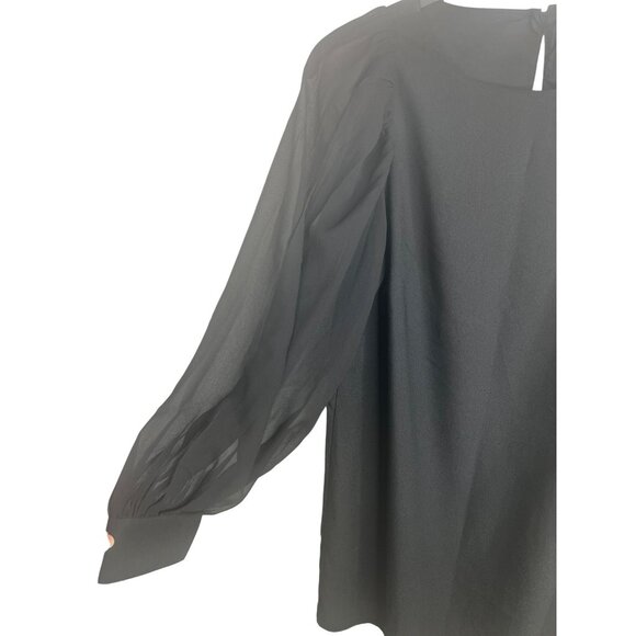 Ann Taylor Black Long-Sleeve Shift Dress With Puff Shoulders Back Zipper Size 6 - Picture 8 of 12